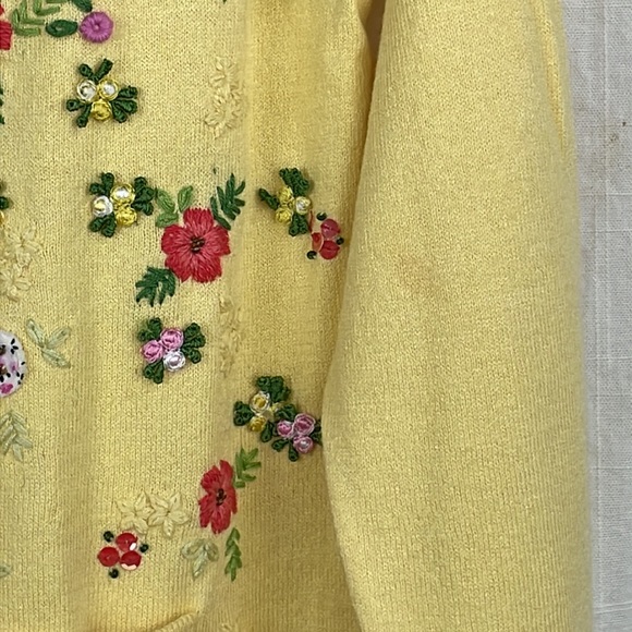 NWT SUSAN BRISTOL light yellow knit cotton blend Cardigan cottagecore floral - Picture 12 of 16